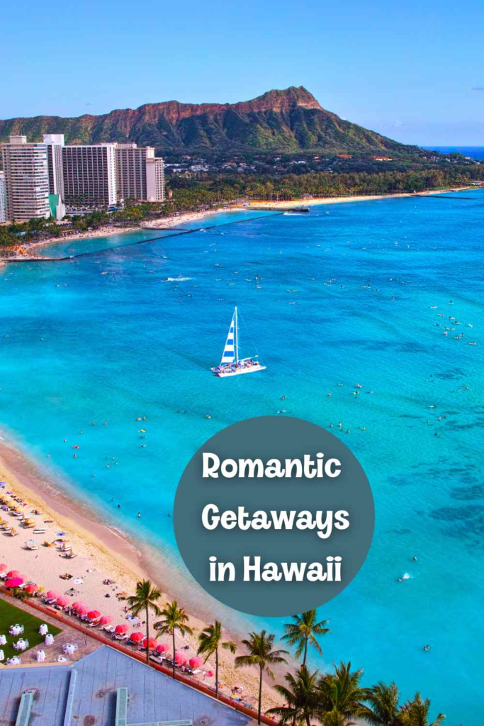 waikiki beach with catamaran and diamond head in the background