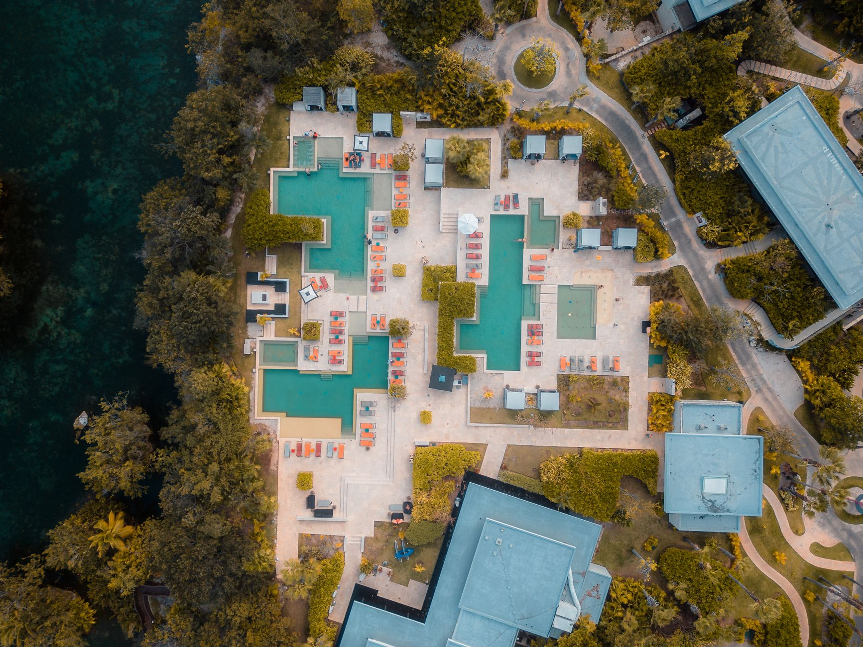 Stunning aerial view of luxury resort in Playa del Carmen Caribbean for romantic couples