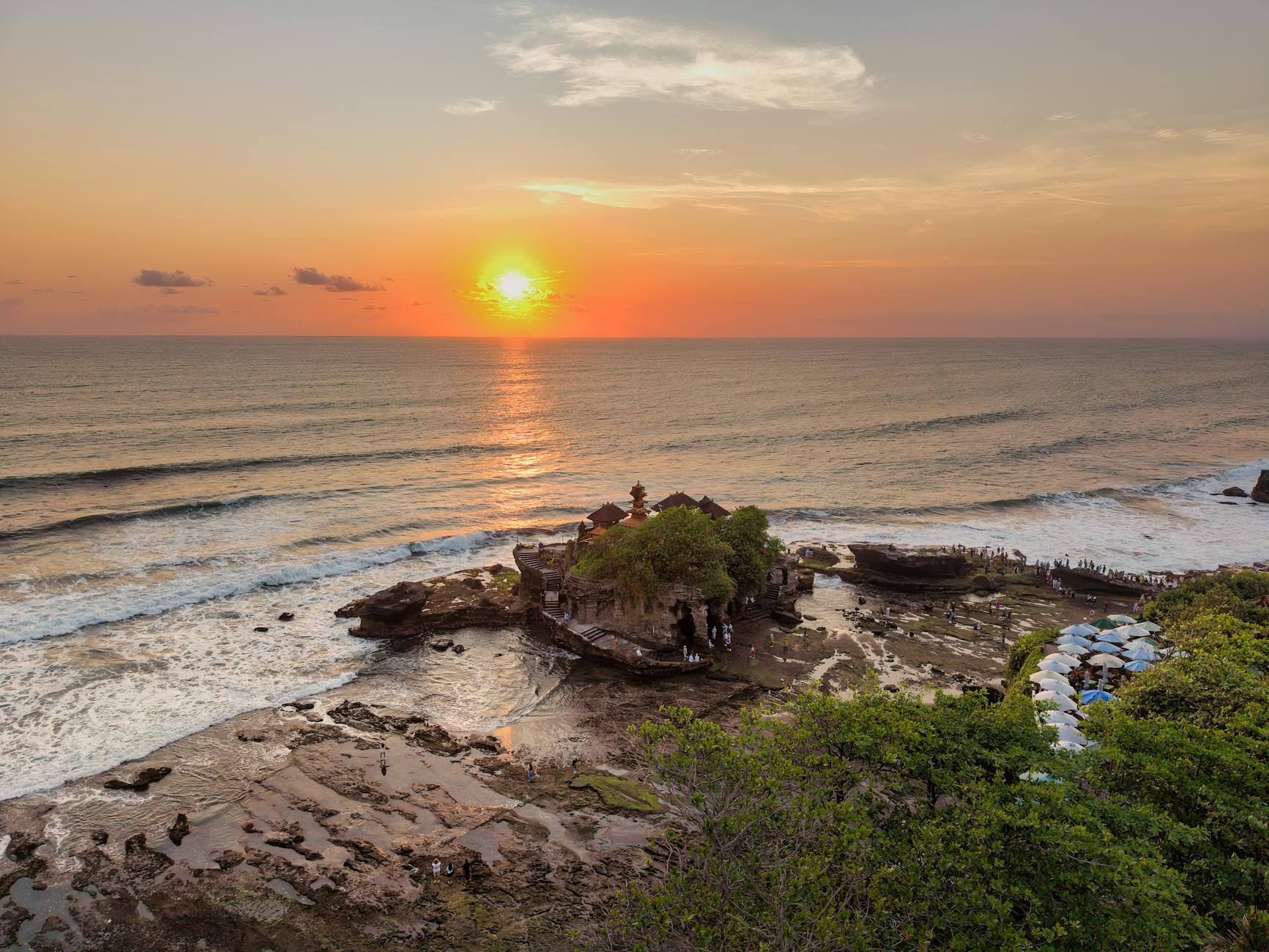 Breathtaking sunset view over Tanah Lot Temple in Bali Indonesia romantic destination