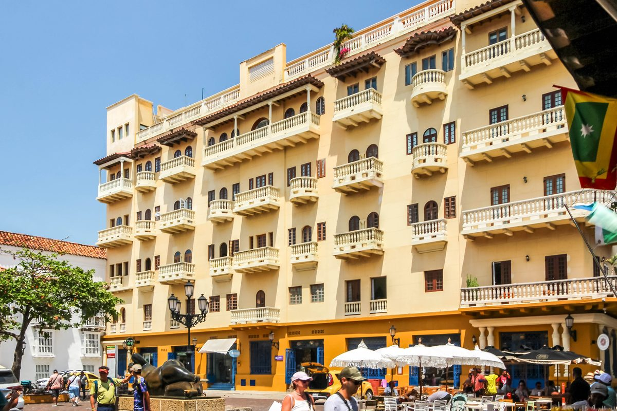 Colorful colonial architecture in the historic old town of Cartagena, Colombia