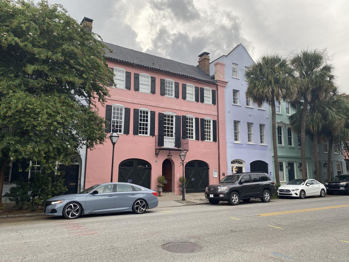 Colorful historic row houses on Rainbow Row in Charleston, South Carolina