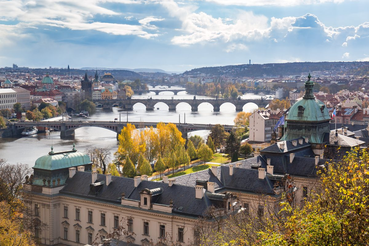 View of Prague and the Charles Bridge over the Vltava River