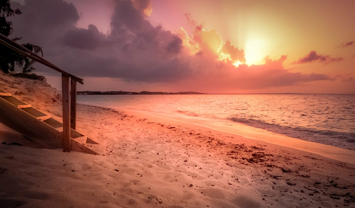 Sunset over the beach at Grace Bay, Turks and Caicos Islands
