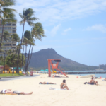 Waikiki Beach with Diamond Head crater in the background, Oahu, Hawaii